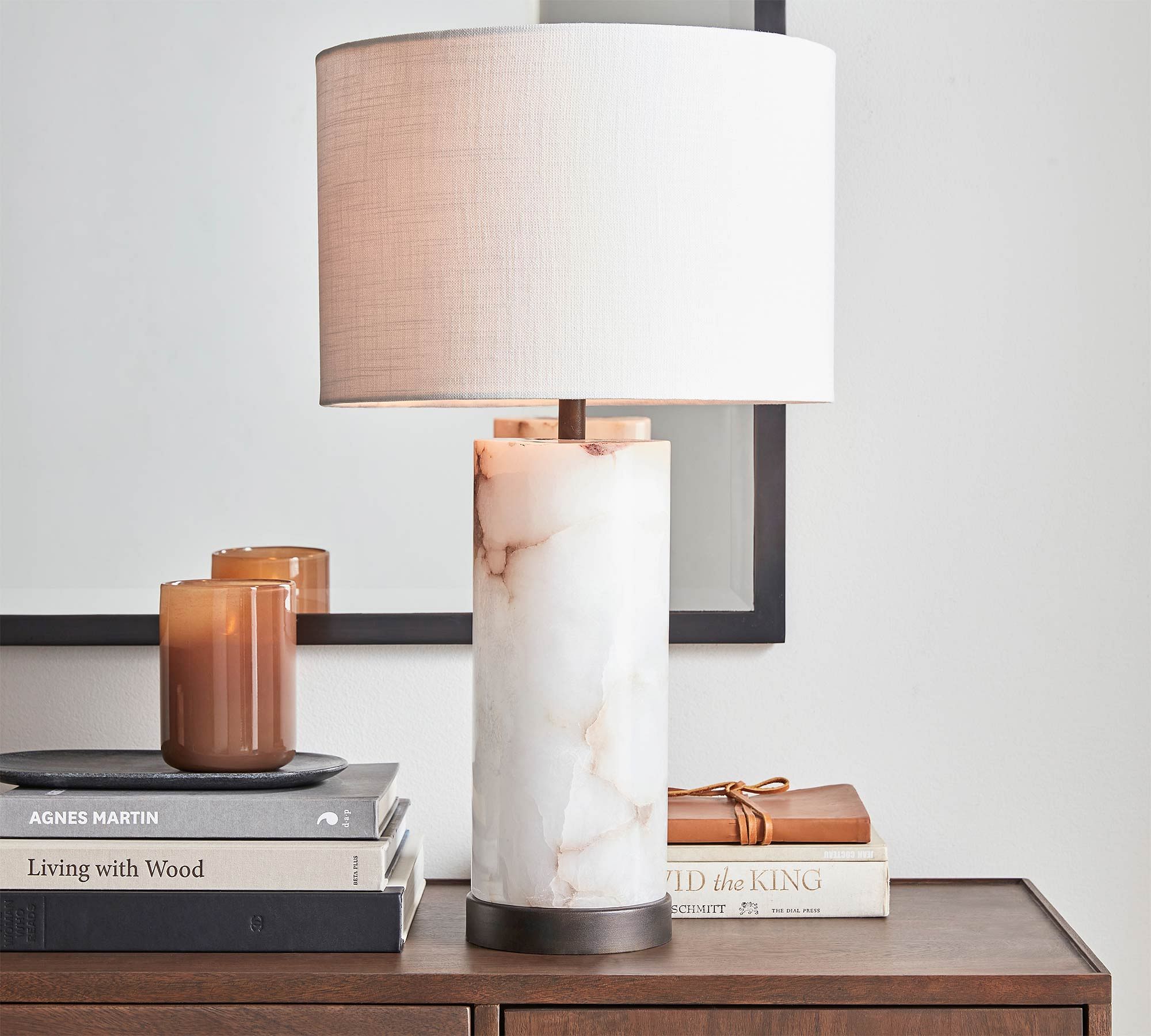 Lámpara de Mesa de Mármol Blanco con Pantalla de Lino, Elegante Lámpara Sobremesa para Decoración y Iluminación Interior 5