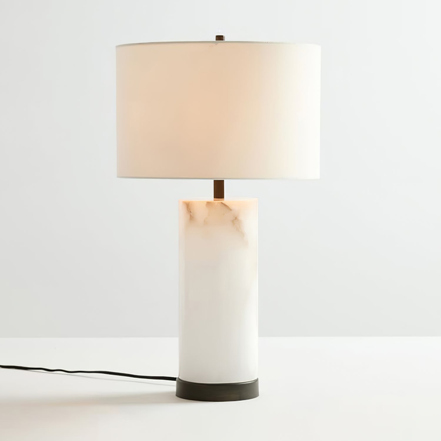 Lámpara de Mesa de Mármol Blanco con Pantalla de Lino, Elegante Lámpara Sobremesa para Decoración y Iluminación Interior 9