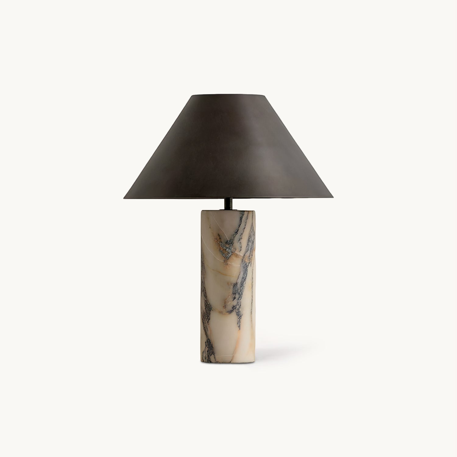 Lámpara de Mesa de Mármol Blanco con Pantalla de Tela Negra – Diseño Moderno 1