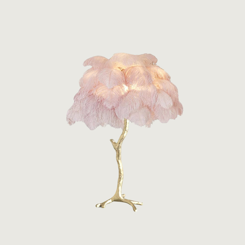 Lámpara de Mesa de Plumas de Avestruz con Base de Latón – Decoración Elegante para el Hogar 1