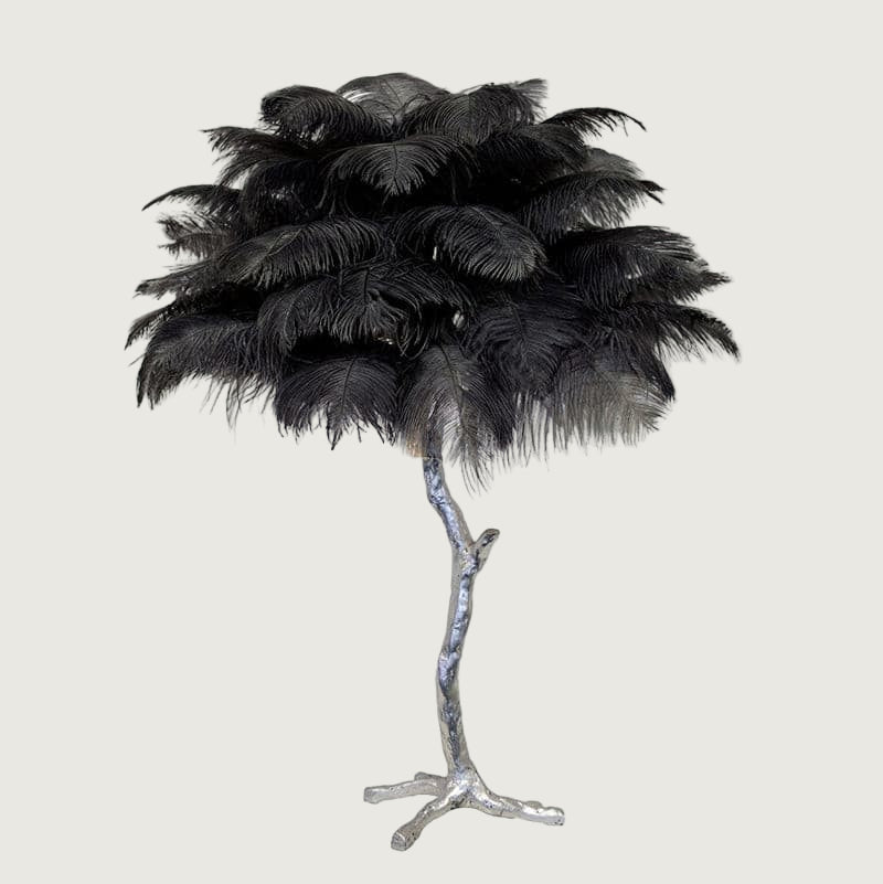 Lámpara de Mesa de Plumas de Avestruz con Base de Latón – Decoración Elegante para el Hogar 10