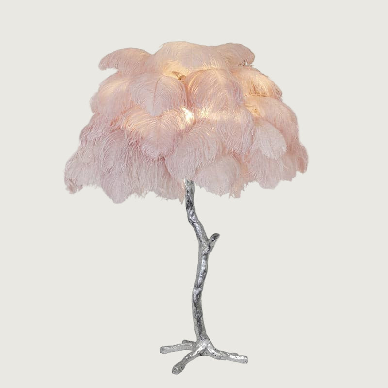 Lámpara de Mesa de Plumas de Avestruz con Base de Latón – Decoración Elegante para el Hogar 11