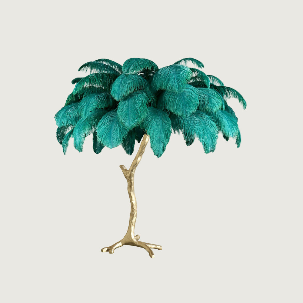 Lámpara de Mesa de Plumas de Avestruz con Base de Latón – Decoración Elegante para el Hogar 12