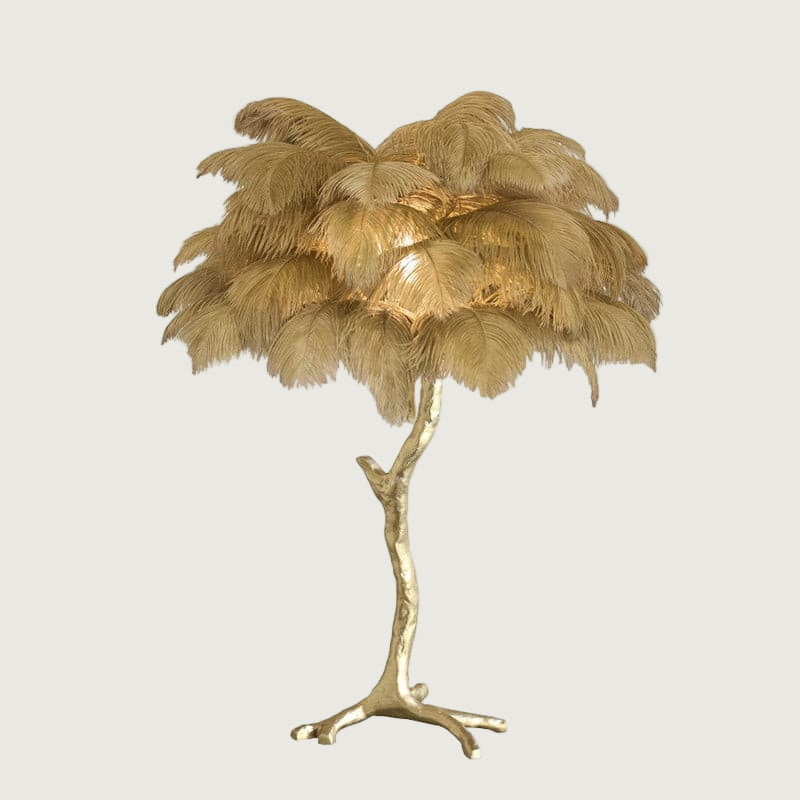 Lámpara de Mesa de Plumas de Avestruz con Base de Latón – Decoración Elegante para el Hogar 13
