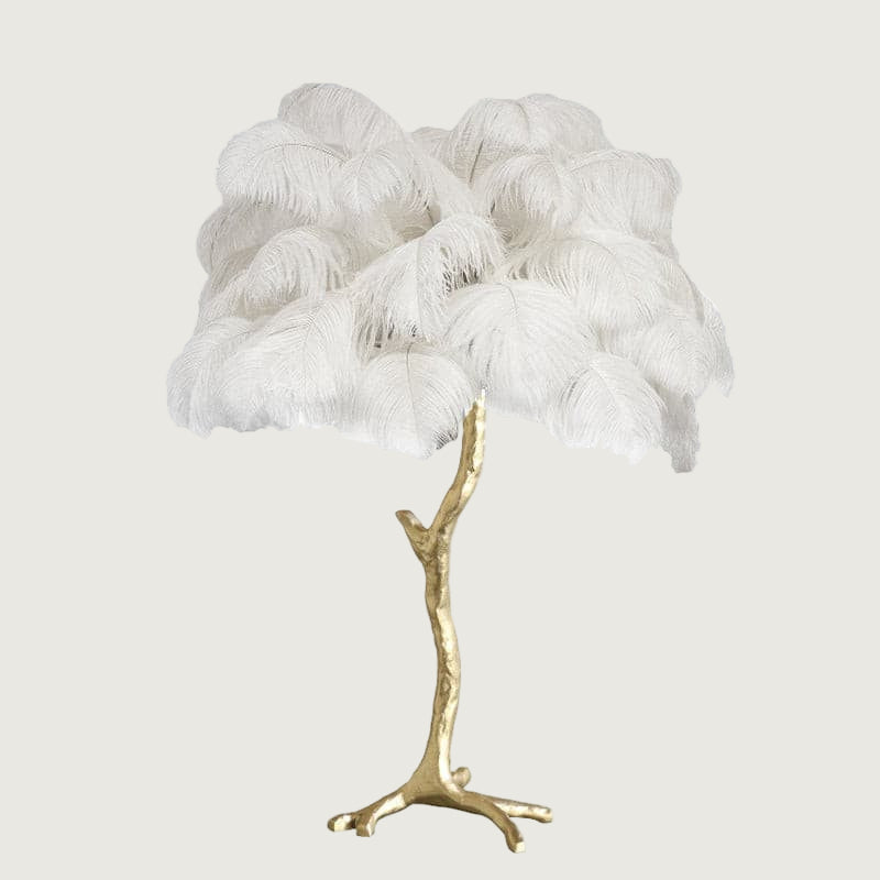 Lámpara de Mesa de Plumas de Avestruz con Base de Latón – Decoración Elegante para el Hogar 15