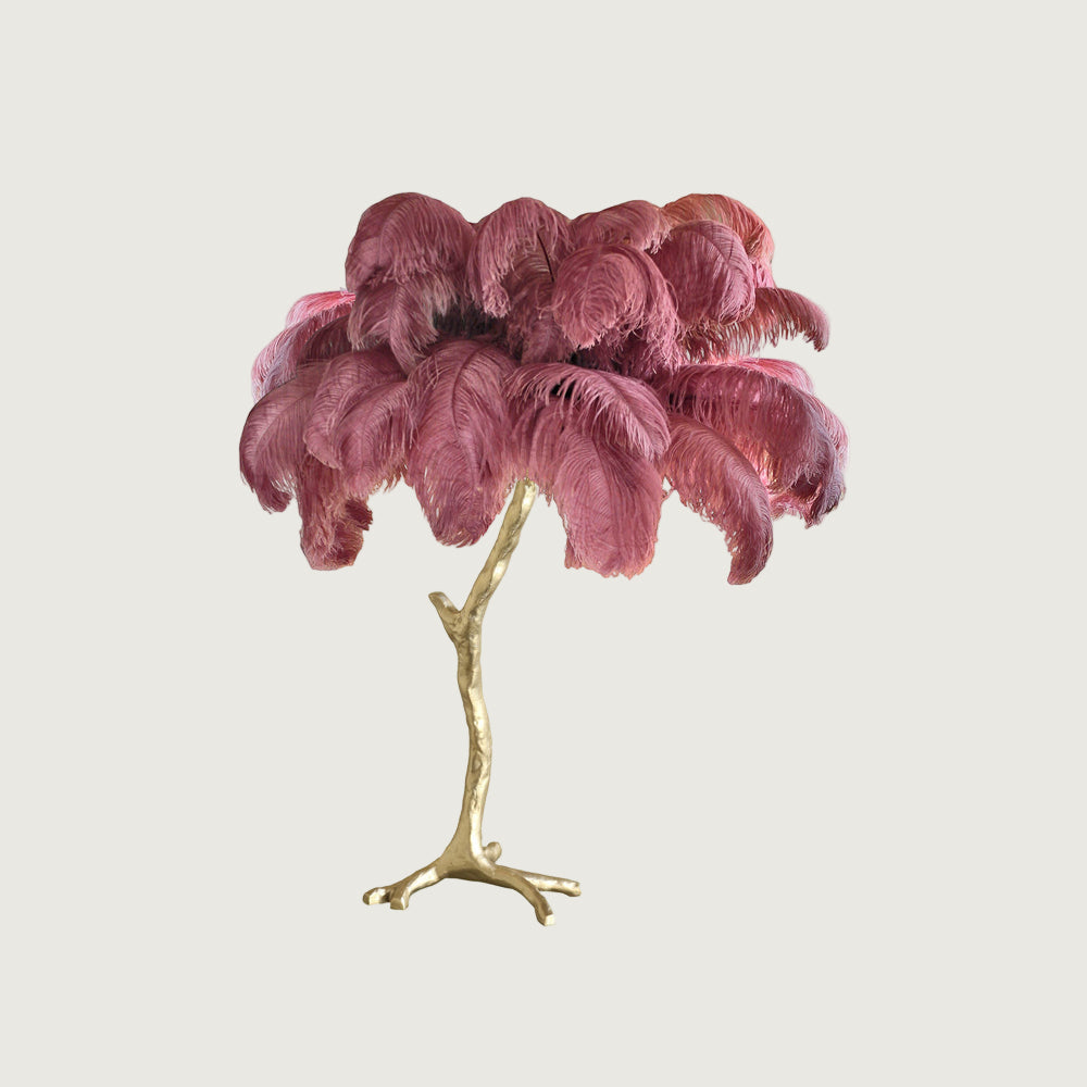 Lámpara de Mesa de Plumas de Avestruz con Base de Latón – Decoración Elegante para el Hogar 18