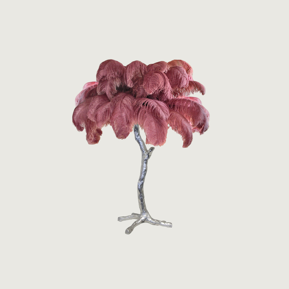 Lámpara de Mesa de Plumas de Avestruz con Base de Latón – Decoración Elegante para el Hogar 19