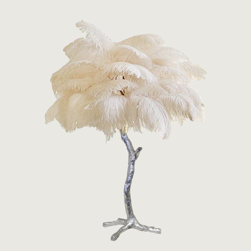 Lámpara de Mesa de Plumas de Avestruz con Base de Latón – Decoración Elegante para el Hogar 20
