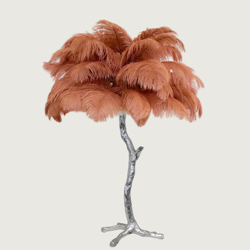 Lámpara de Mesa de Plumas de Avestruz con Base de Latón – Decoración Elegante para el Hogar 21