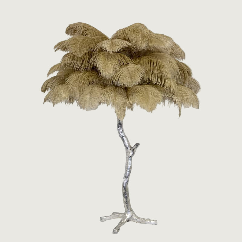 Lámpara de Mesa de Plumas de Avestruz con Base de Latón – Decoración Elegante para el Hogar 22