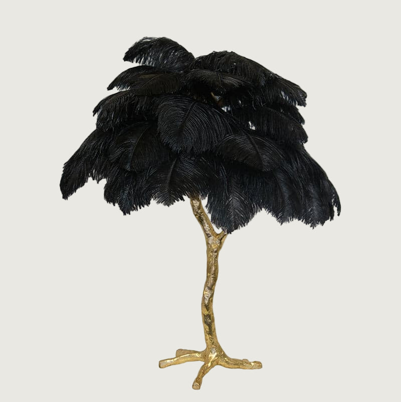 Lámpara de Mesa de Plumas de Avestruz con Base de Latón – Decoración Elegante para el Hogar 23
