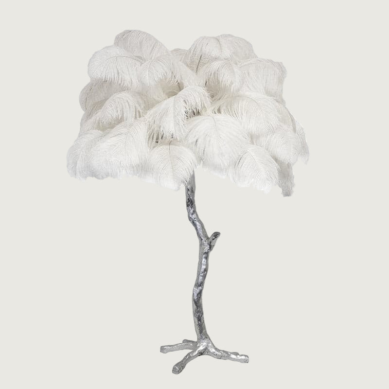 Lámpara de Mesa de Plumas de Avestruz con Base de Latón – Decoración Elegante para el Hogar 24