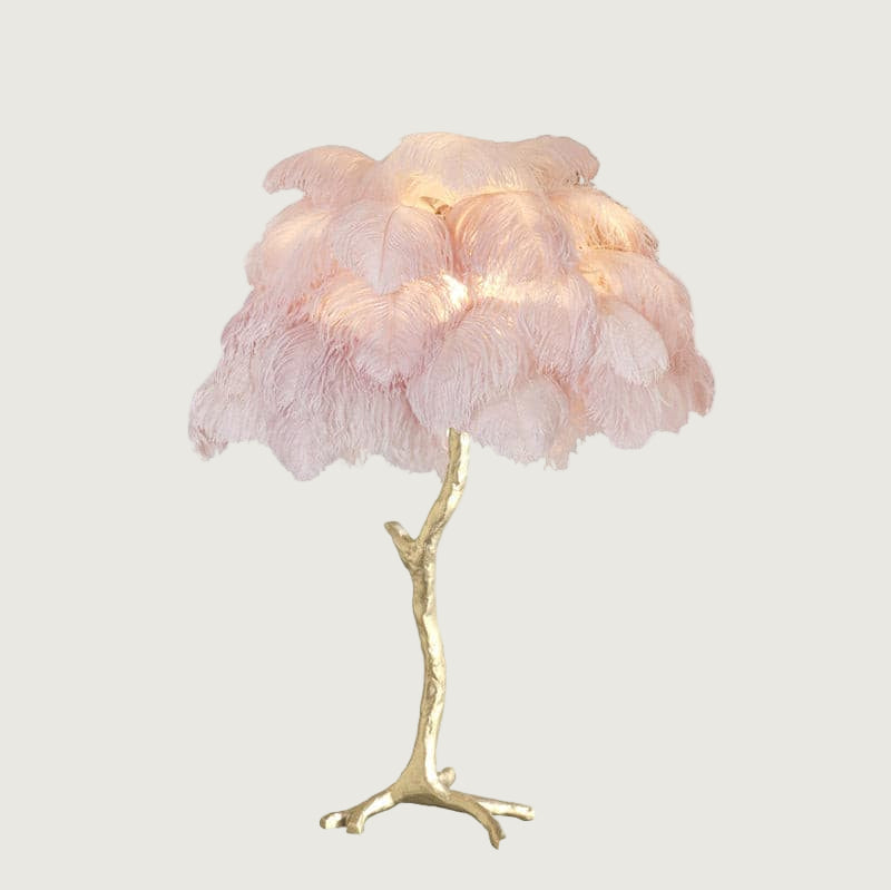 Lámpara de Mesa de Plumas de Avestruz con Base de Latón – Decoración Elegante para el Hogar 25