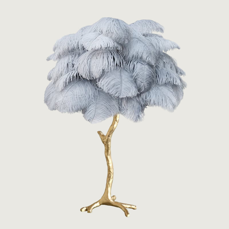 Lámpara de Mesa de Plumas de Avestruz con Base de Latón – Decoración Elegante para el Hogar 26