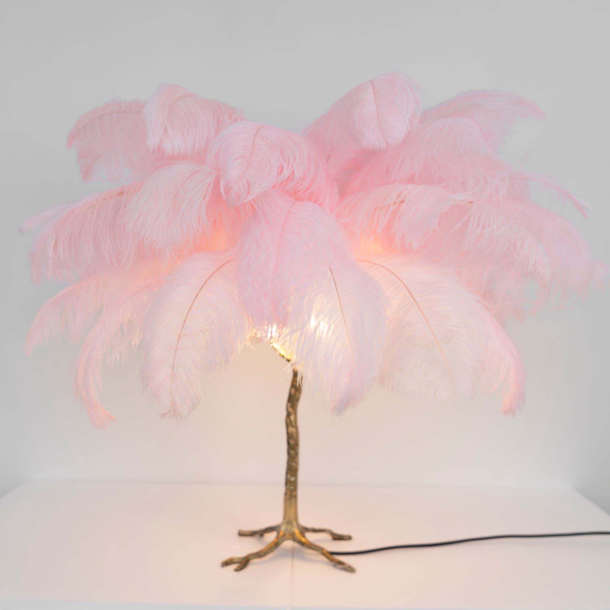 Lámpara de Mesa de Plumas de Avestruz con Base de Latón – Decoración Elegante para el Hogar 8