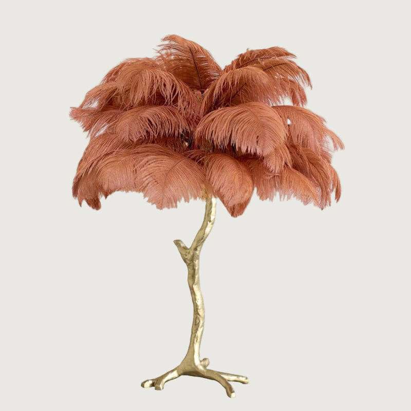 Lámpara de Mesa de Plumas de Avestruz con Base de Latón – Decoración Elegante para el Hogar 9