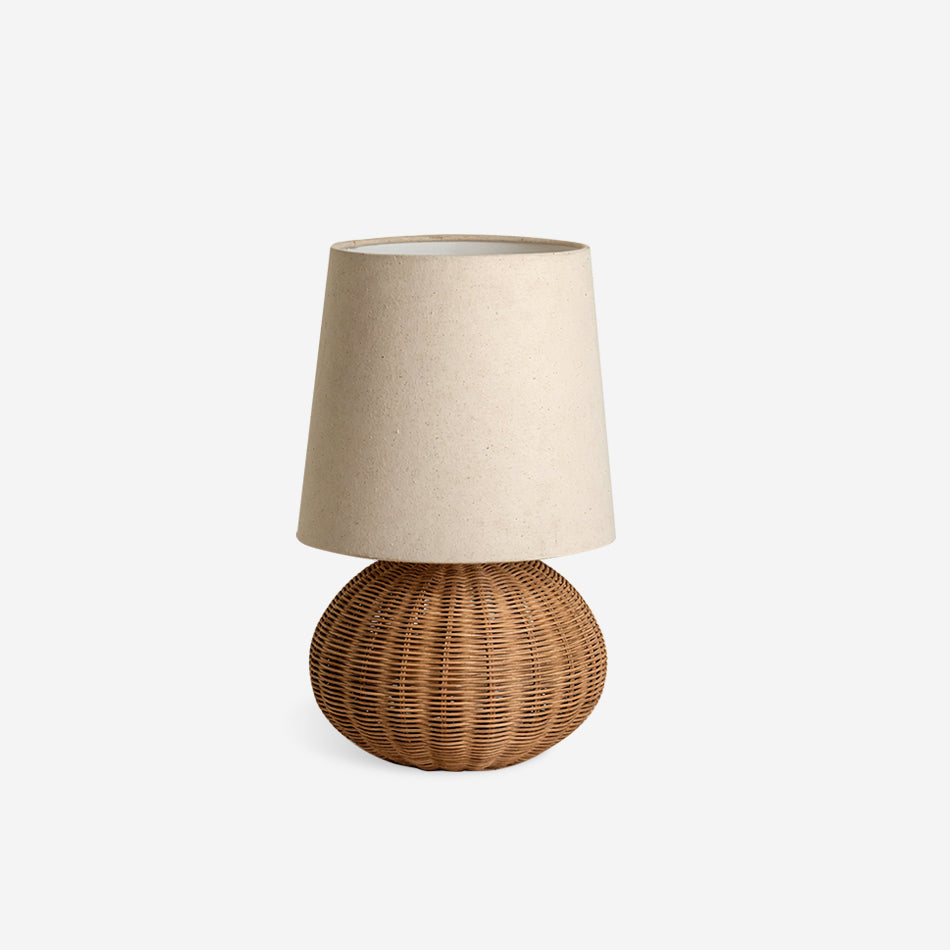 Zilon - Lámpara de Mesa de Ratán Natural con Pantalla de Tela para Interiores - Diseño Moderno y Elegante