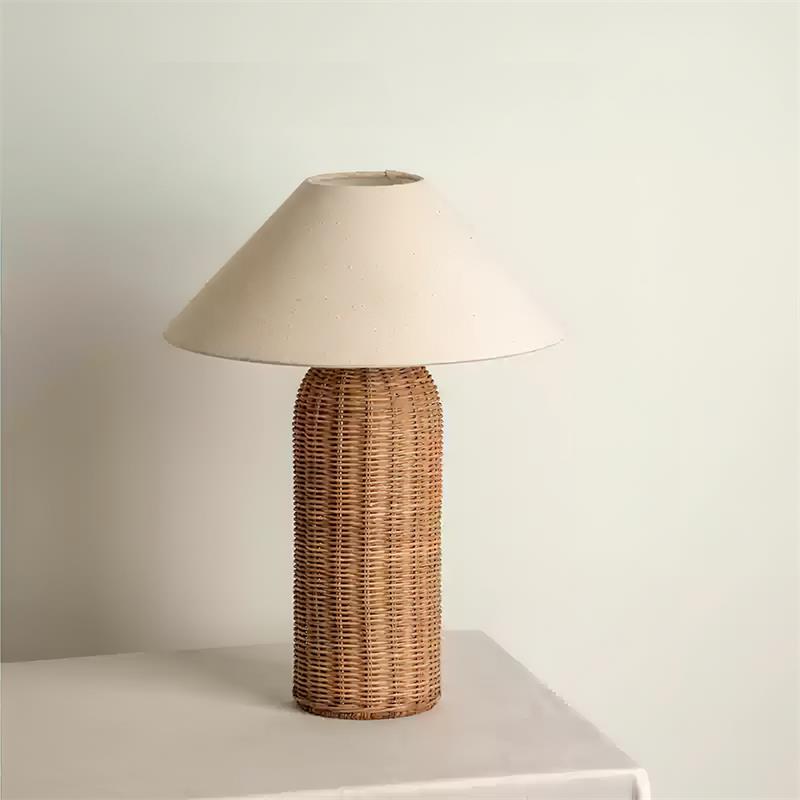 Lámpara de Mesa de Ratán Natural con Pantalla de Tela para Interiores - Diseño Moderno y Elegante 9