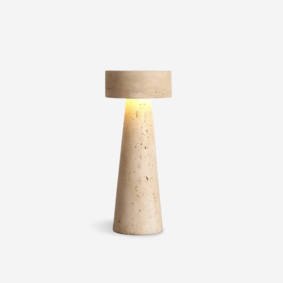 Lámpara de Mesa de Travertino Natural Beige con Luz LED Integrada – Diseño Minimalista para Mesita de Noche 1