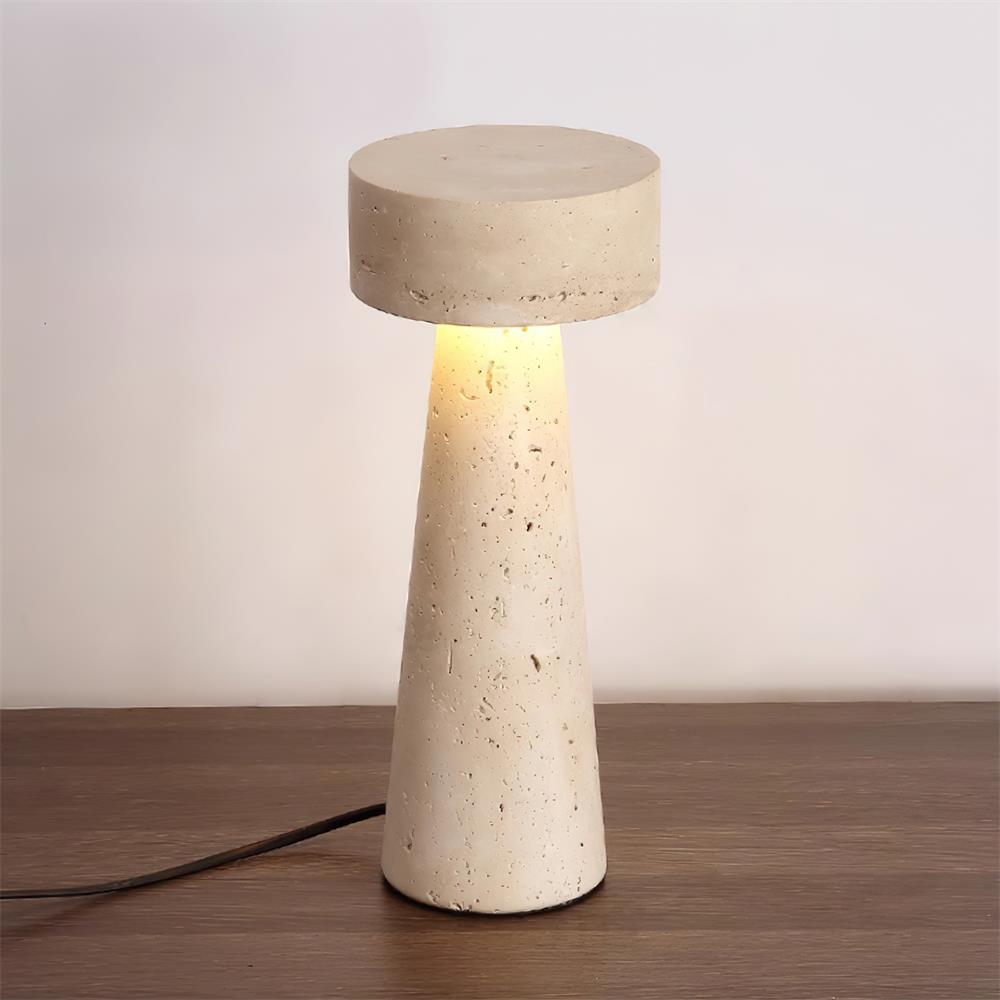 Lámpara de Mesa de Travertino Natural Beige con Luz LED Integrada – Diseño Minimalista para Mesita de Noche 6