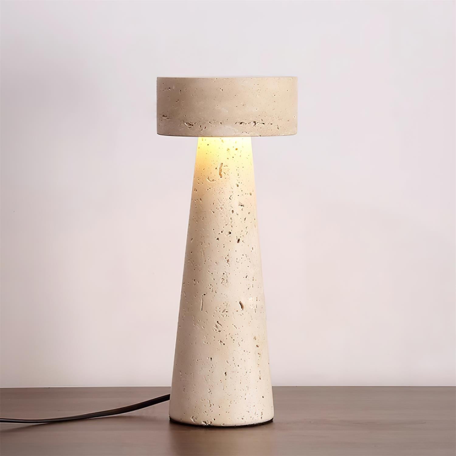Lámpara de Mesa de Travertino Natural Beige con Luz LED Integrada – Diseño Minimalista para Mesita de Noche 7