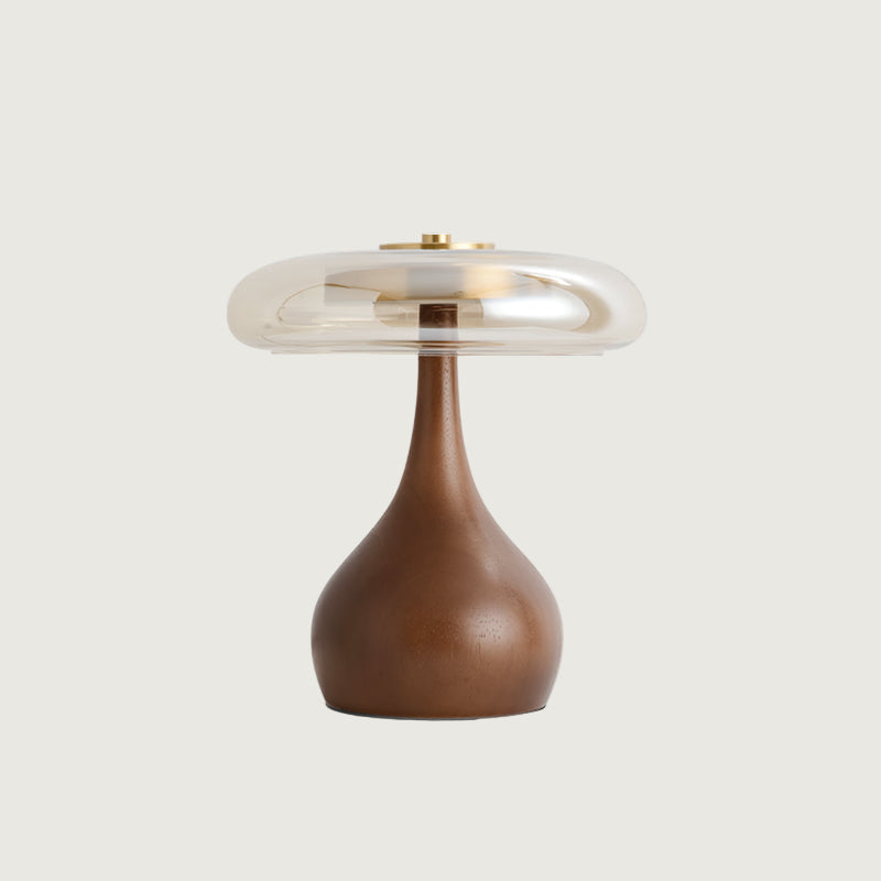 Lámpara de Mesa de Vidrio con Base de Madera y Acabado en Latón – Diseño Moderno para Mesita de Noche y Escritorio 1