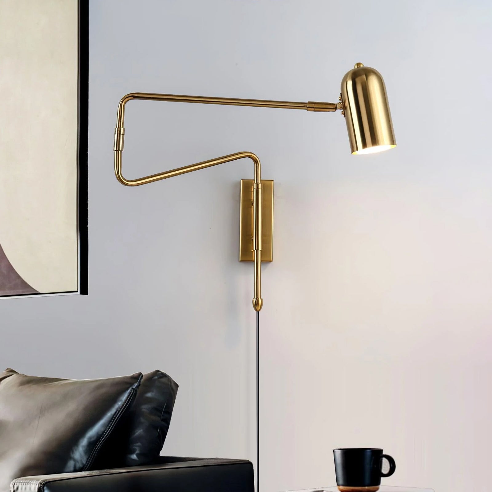 Lámpara de Pared Ajustable con Brazo Rotativo – Diseño Moderno en Negro y Dorado 2