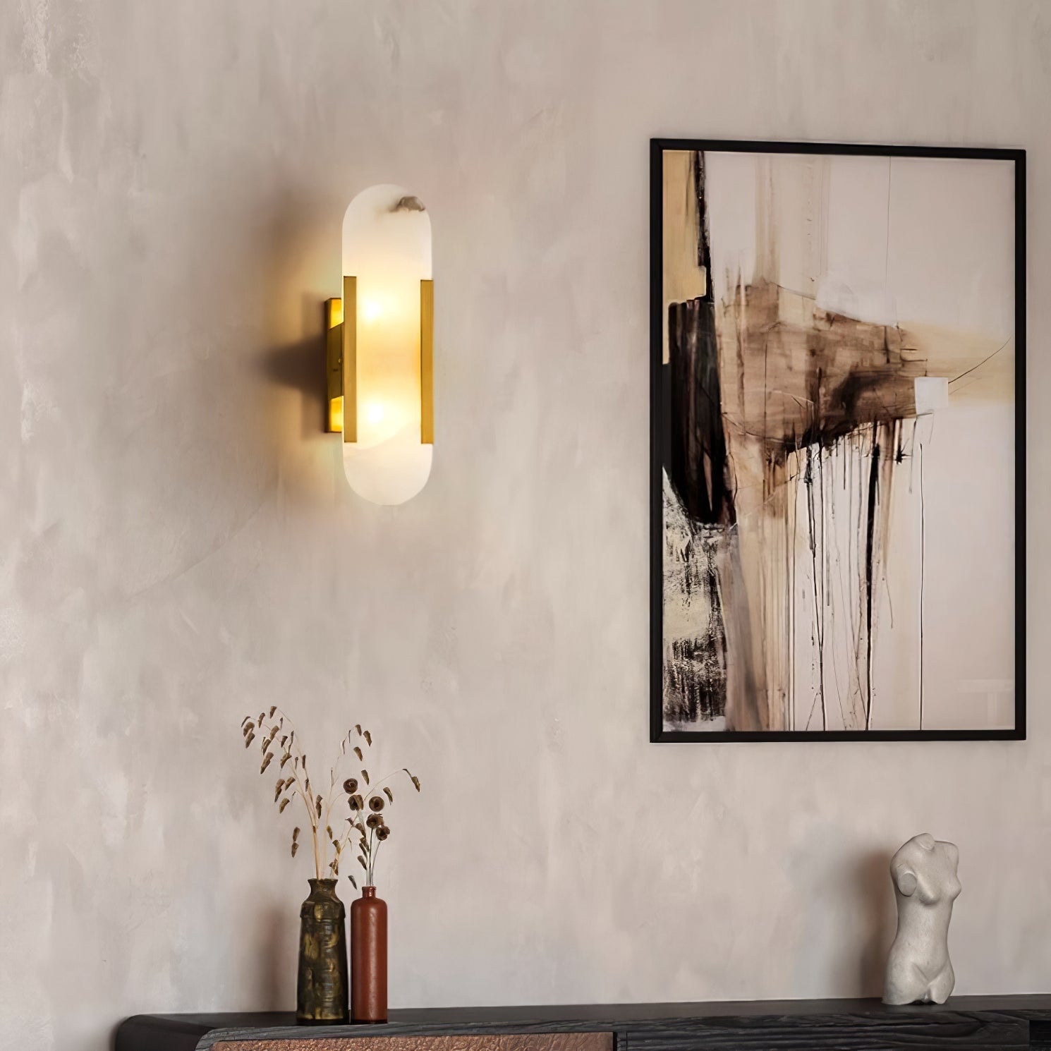 Lámpara de Pared Alargada de Alabastro y Latón - Aplique Pared Moderno para Iluminación Elegante y Sofisticada 13