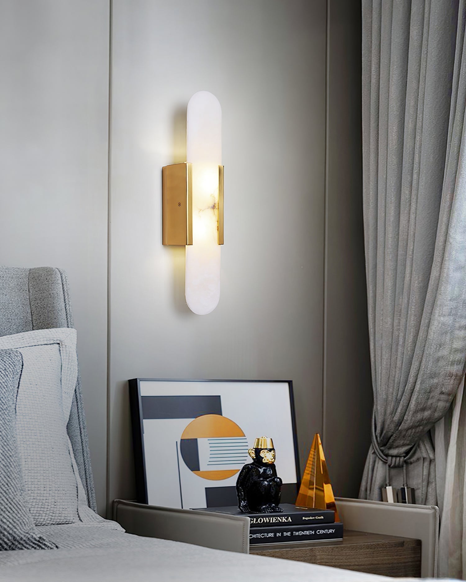 Lámpara de Pared Alargada de Alabastro y Latón - Aplique Pared Moderno para Iluminación Elegante y Sofisticada 5
