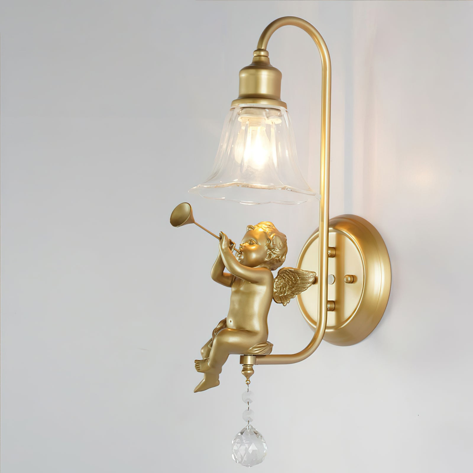 Lámpara de Pared Artística con Pantalla de Vidrio y Base de Resina – Estilo Nórdico 0