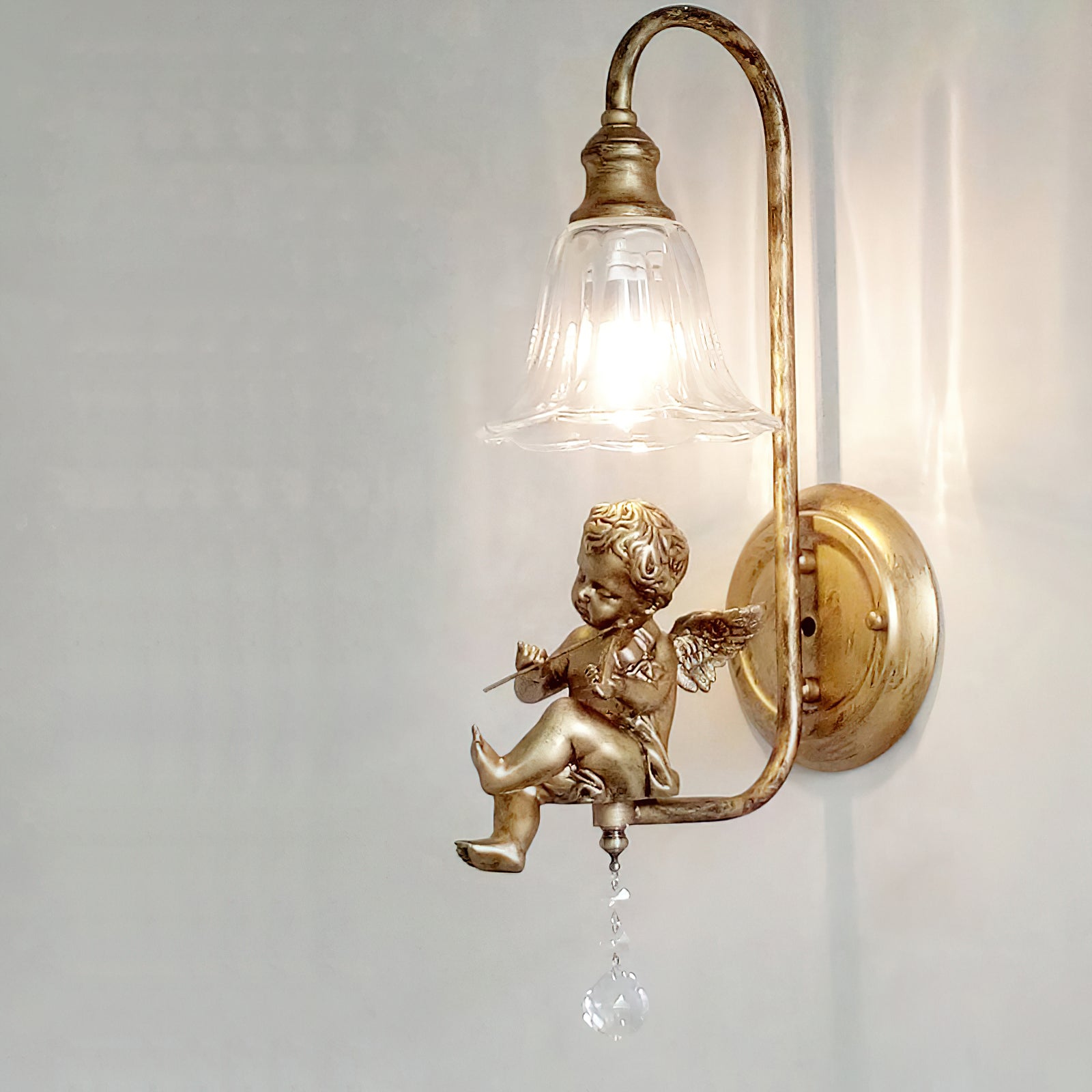 Lámpara de Pared Artística con Pantalla de Vidrio y Base de Resina – Estilo Nórdico 11