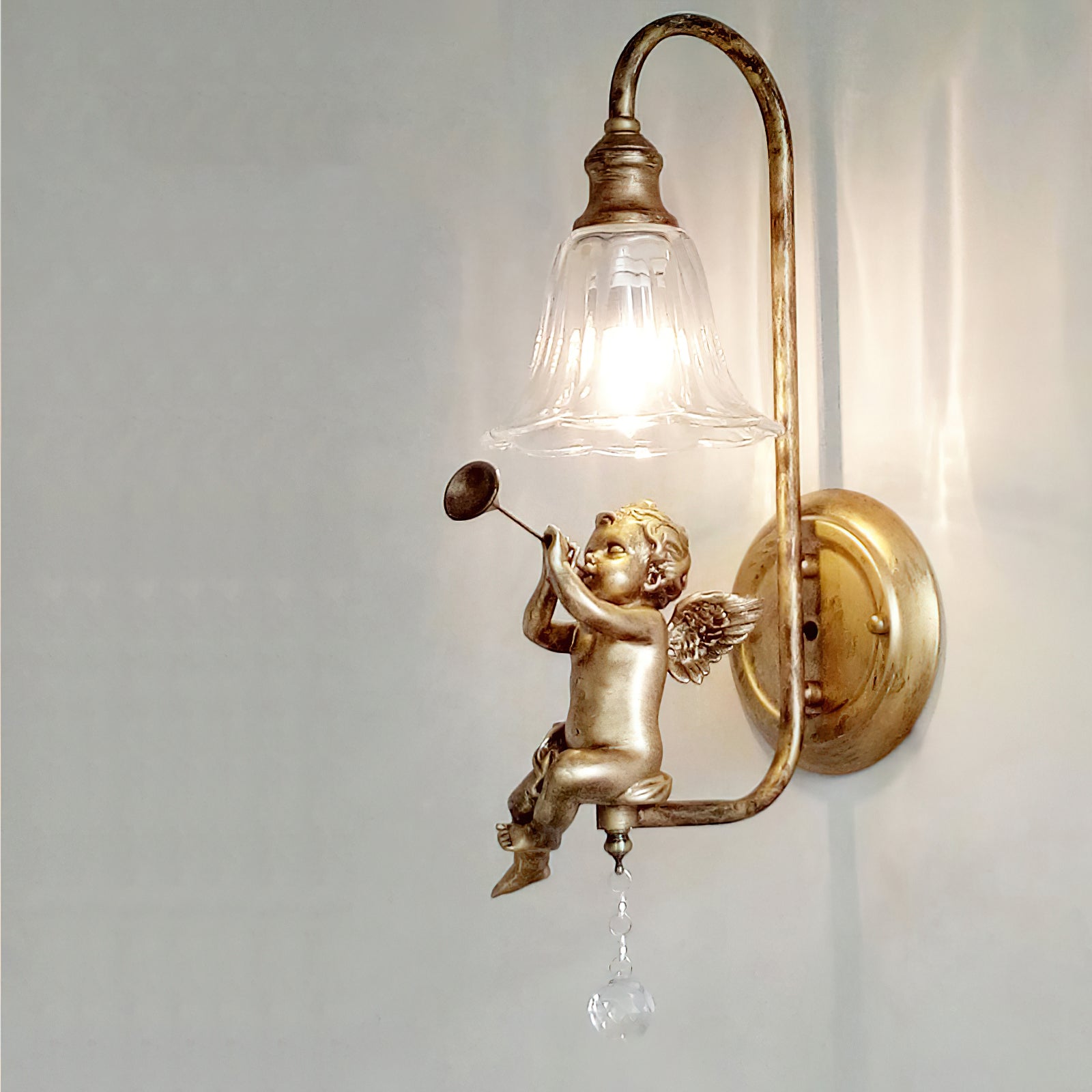 Lámpara de Pared Artística con Pantalla de Vidrio y Base de Resina – Estilo Nórdico 15