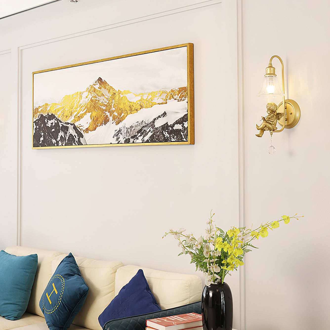 Lámpara de Pared Artística con Pantalla de Vidrio y Base de Resina – Estilo Nórdico 4