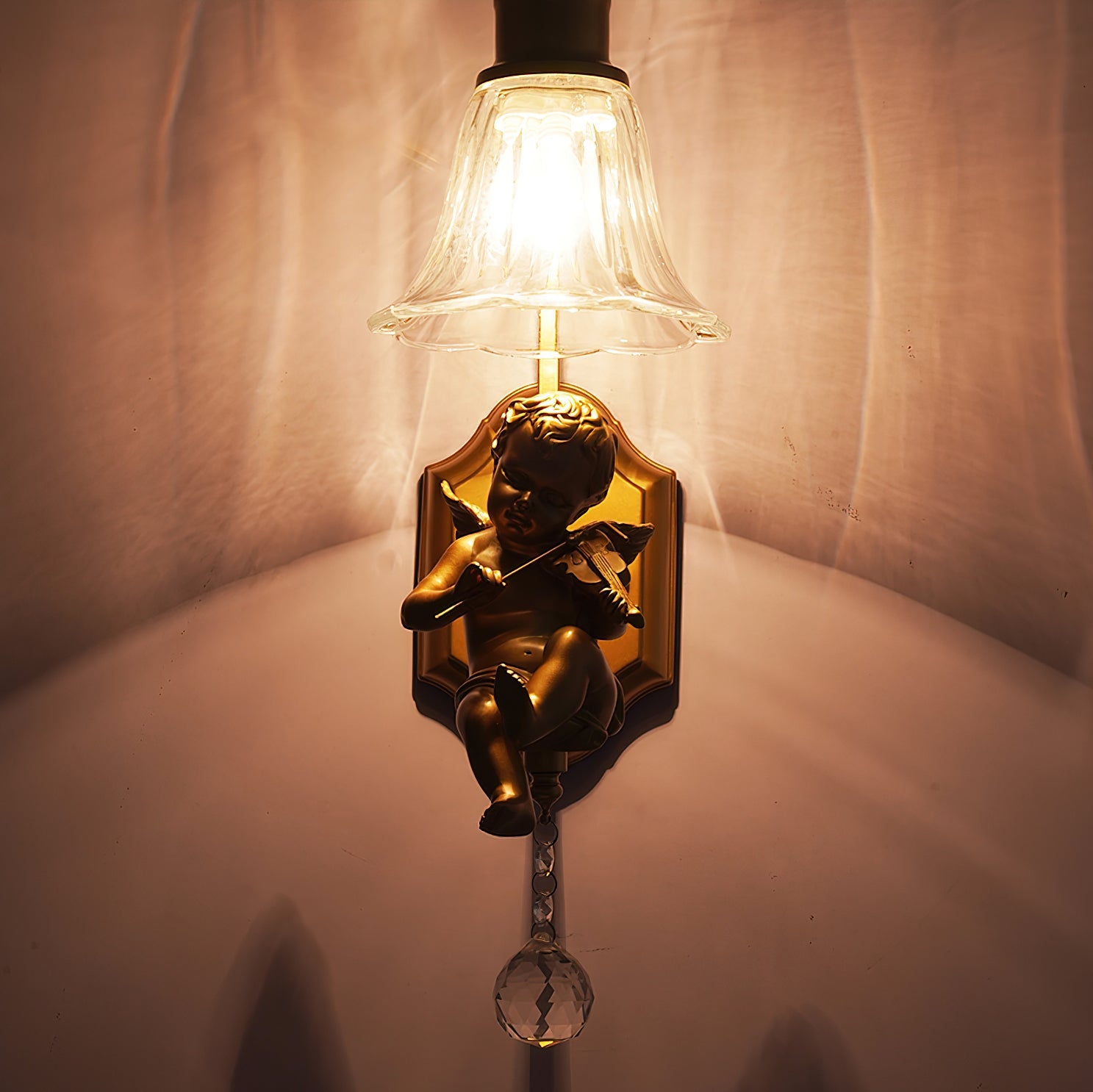 Lámpara de Pared Artística con Pantalla de Vidrio y Base de Resina – Estilo Nórdico 5