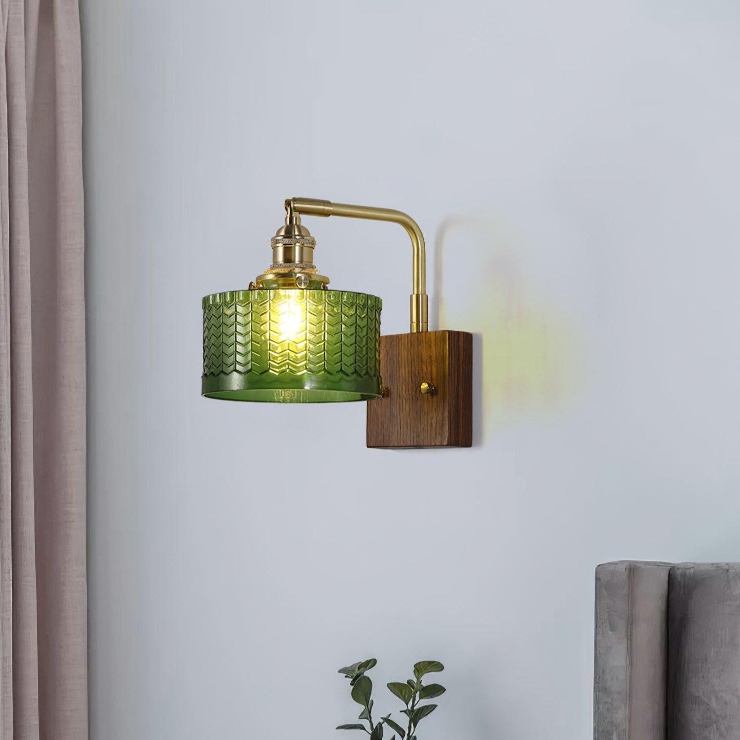 Lámpara de Pared Camela de Vidrio Artístico y Base de Madera, Aplique Pared Elegante para Iluminación Interior 2