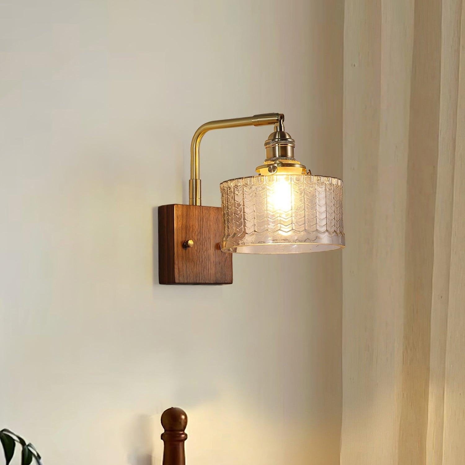 Lámpara de Pared Camela de Vidrio Artístico y Base de Madera, Aplique Pared Elegante para Iluminación Interior 3