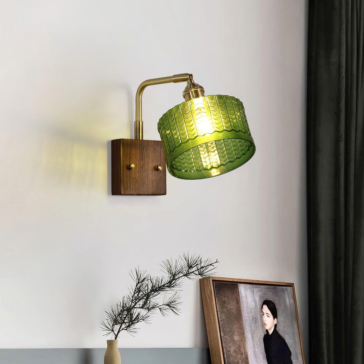 Lámpara de Pared Camela de Vidrio Artístico y Base de Madera, Aplique Pared Elegante para Iluminación Interior 4