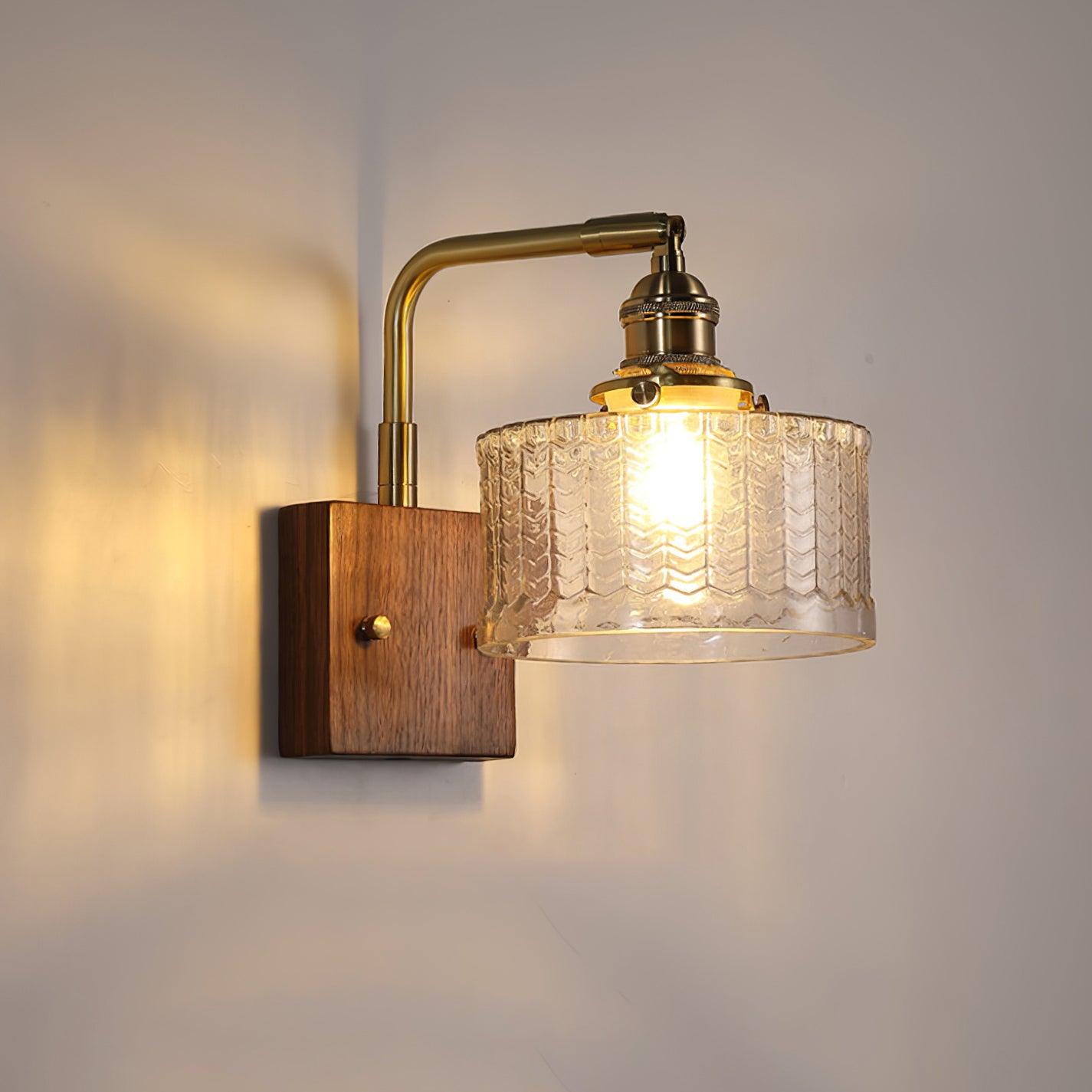 Lámpara de Pared Camela de Vidrio Artístico y Base de Madera, Aplique Pared Elegante para Iluminación Interior 6