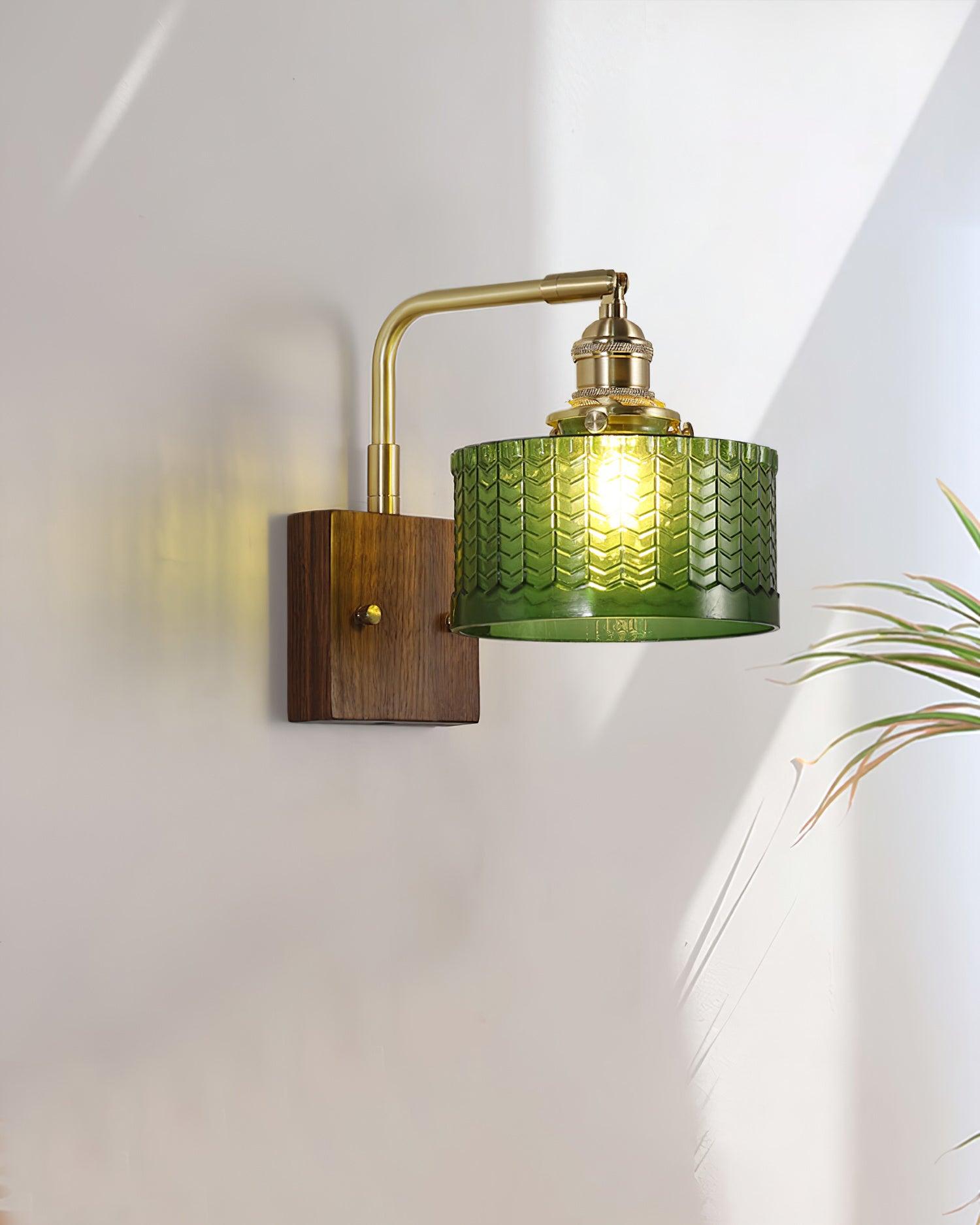 Lámpara de Pared Camela de Vidrio Artístico y Base de Madera, Aplique Pared Elegante para Iluminación Interior 8