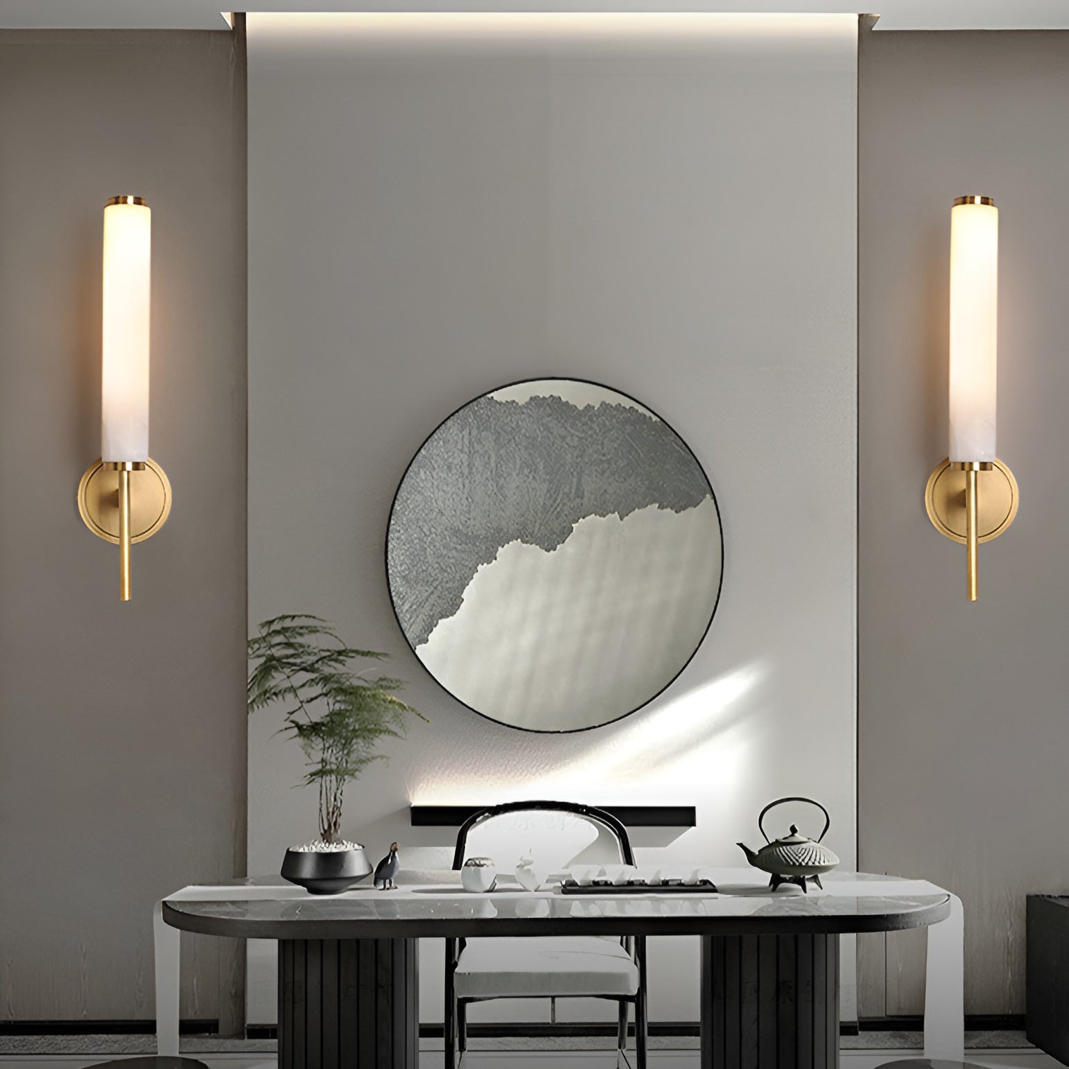 Lámpara de Pared Estilo Vela de Alabastro Brindisi con Acabado en Latón 4