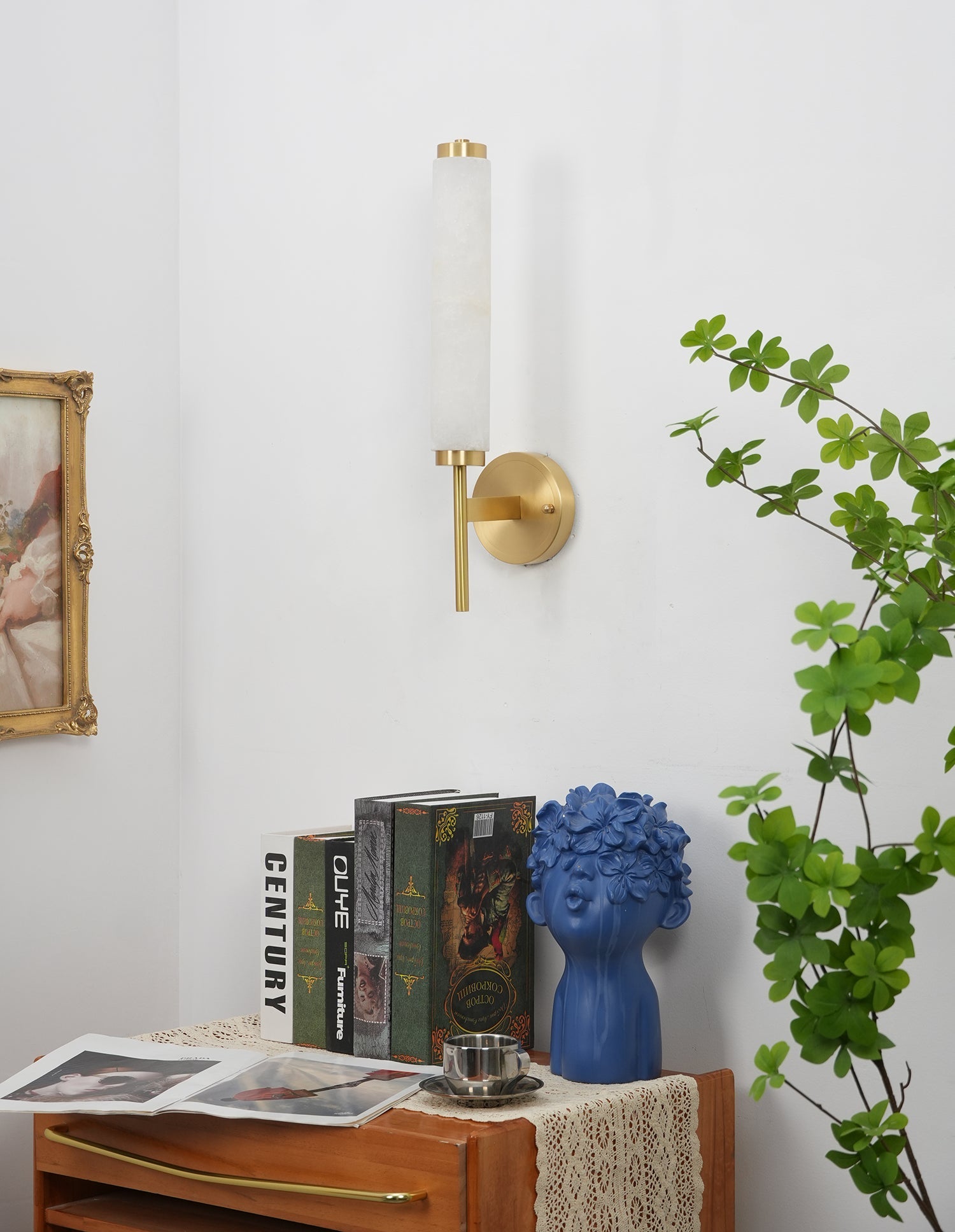 Lámpara de Pared Estilo Vela de Alabastro Brindisi con Acabado en Latón 8