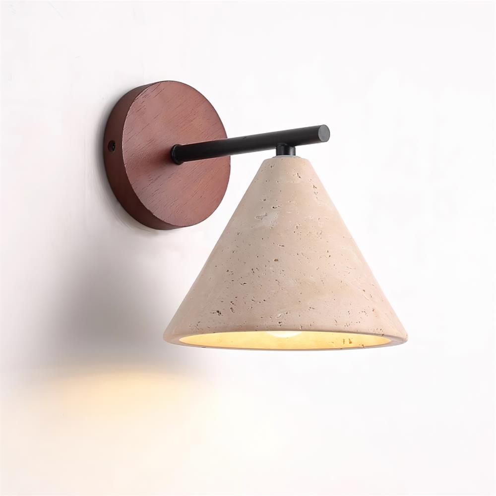 Lámpara de Pared Finley con Pantalla de Travertino y Base de Madera – Diseño Rústico y Moderno 0