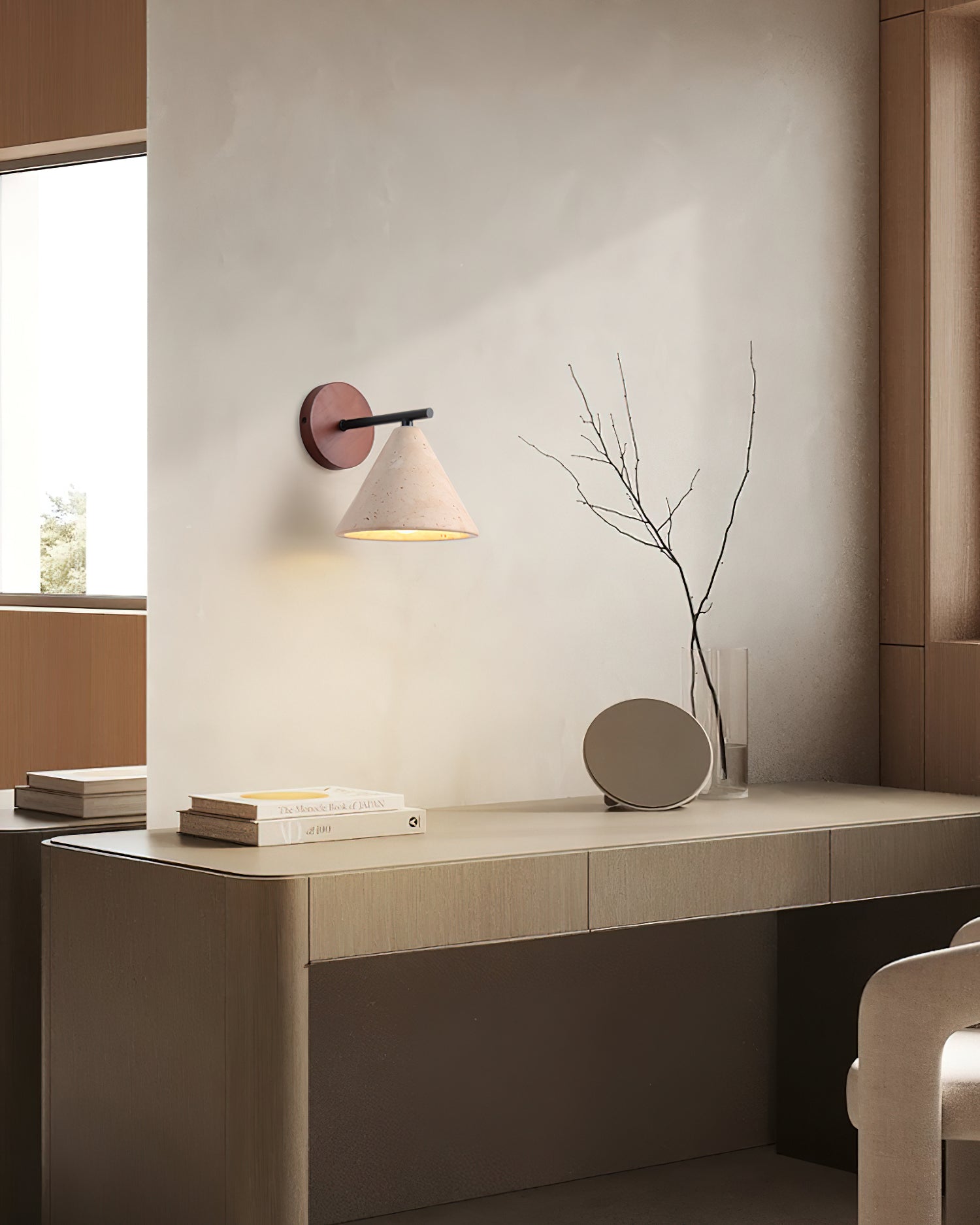 Lámpara de Pared Finley con Pantalla de Travertino y Base de Madera – Diseño Rústico y Moderno 6