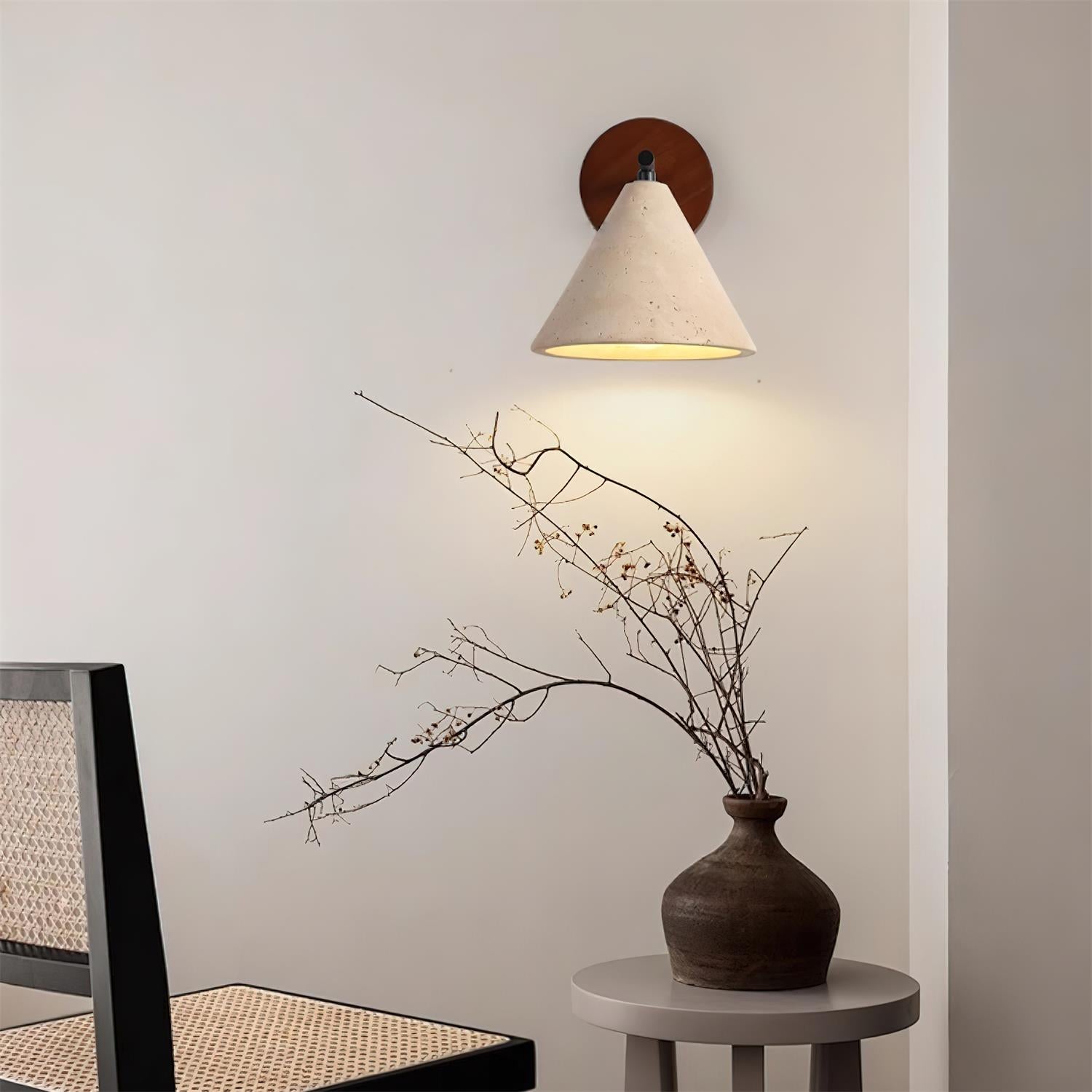 Lámpara de Pared Finley con Pantalla de Travertino y Base de Madera – Diseño Rústico y Moderno 8