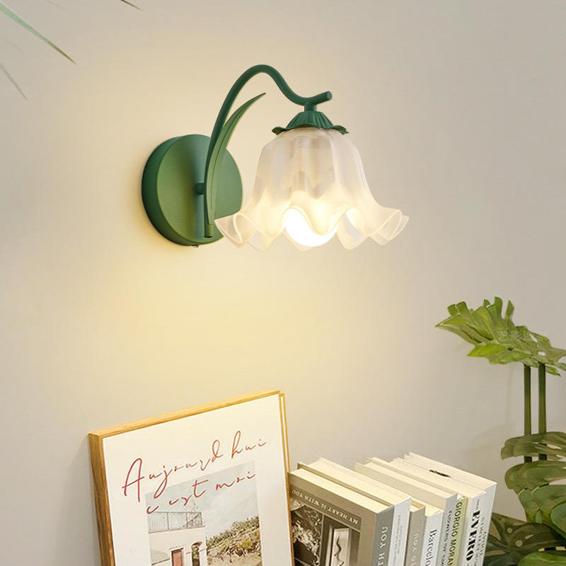 Lámpara de Pared Floral Retro Francesa para Jardín - Aplique de Pared en Metal y Acrílico, E27, 5W, Disponible en Rosa, Amarillo y Verde 0