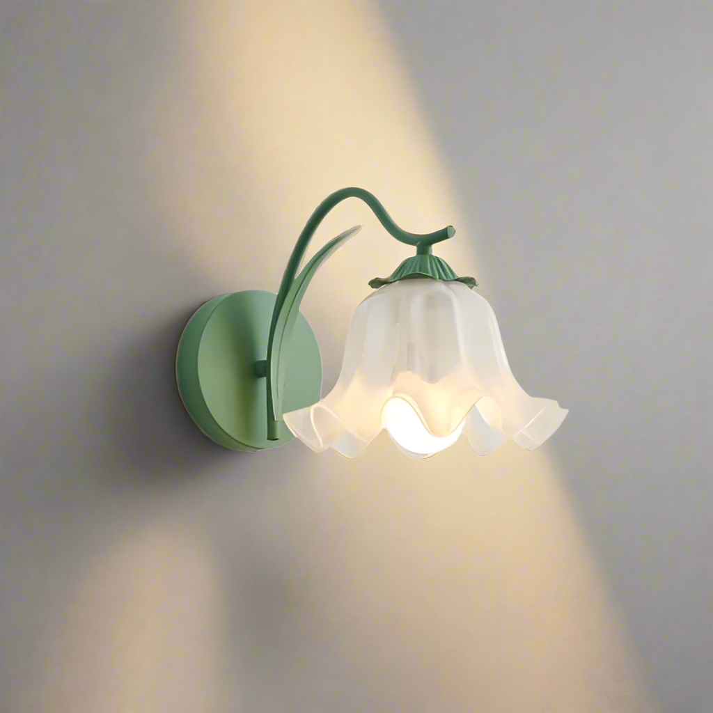 Lámpara de Pared Floral Retro Francesa para Jardín - Aplique de Pared en Metal y Acrílico, E27, 5W, Disponible en Rosa, Amarillo y Verde 3