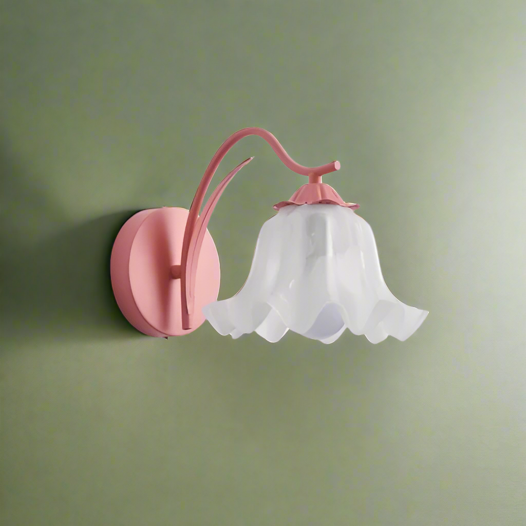 Lámpara de Pared Floral Retro Francesa para Jardín - Aplique de Pared en Metal y Acrílico, E27, 5W, Disponible en Rosa, Amarillo y Verde 4