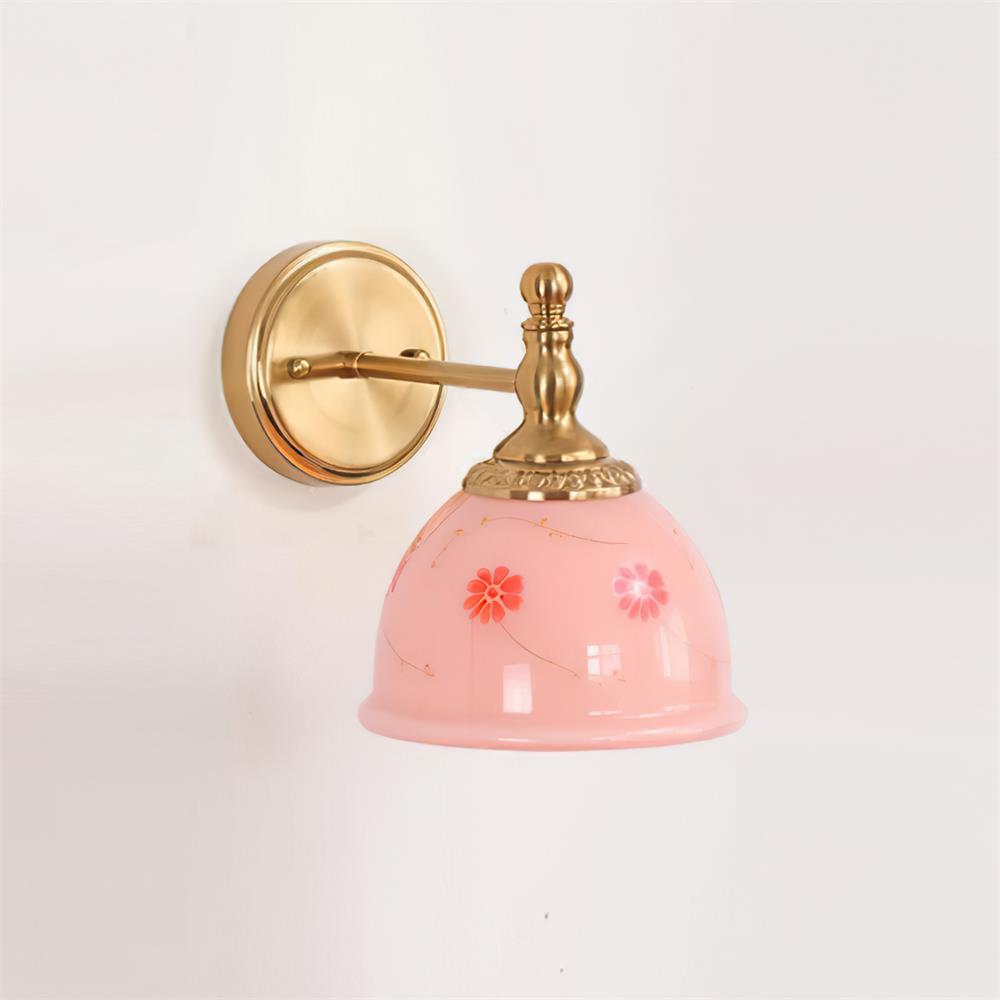Lámpara de Pared Floral de Metal y Vidrio Rosa – Elegante Decoración Vintage 0