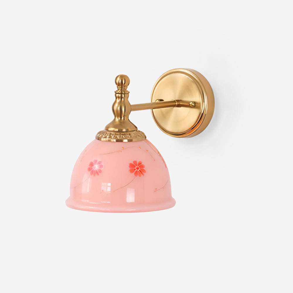Lámpara de Pared Floral de Metal y Vidrio Rosa – Elegante Decoración Vintage 1