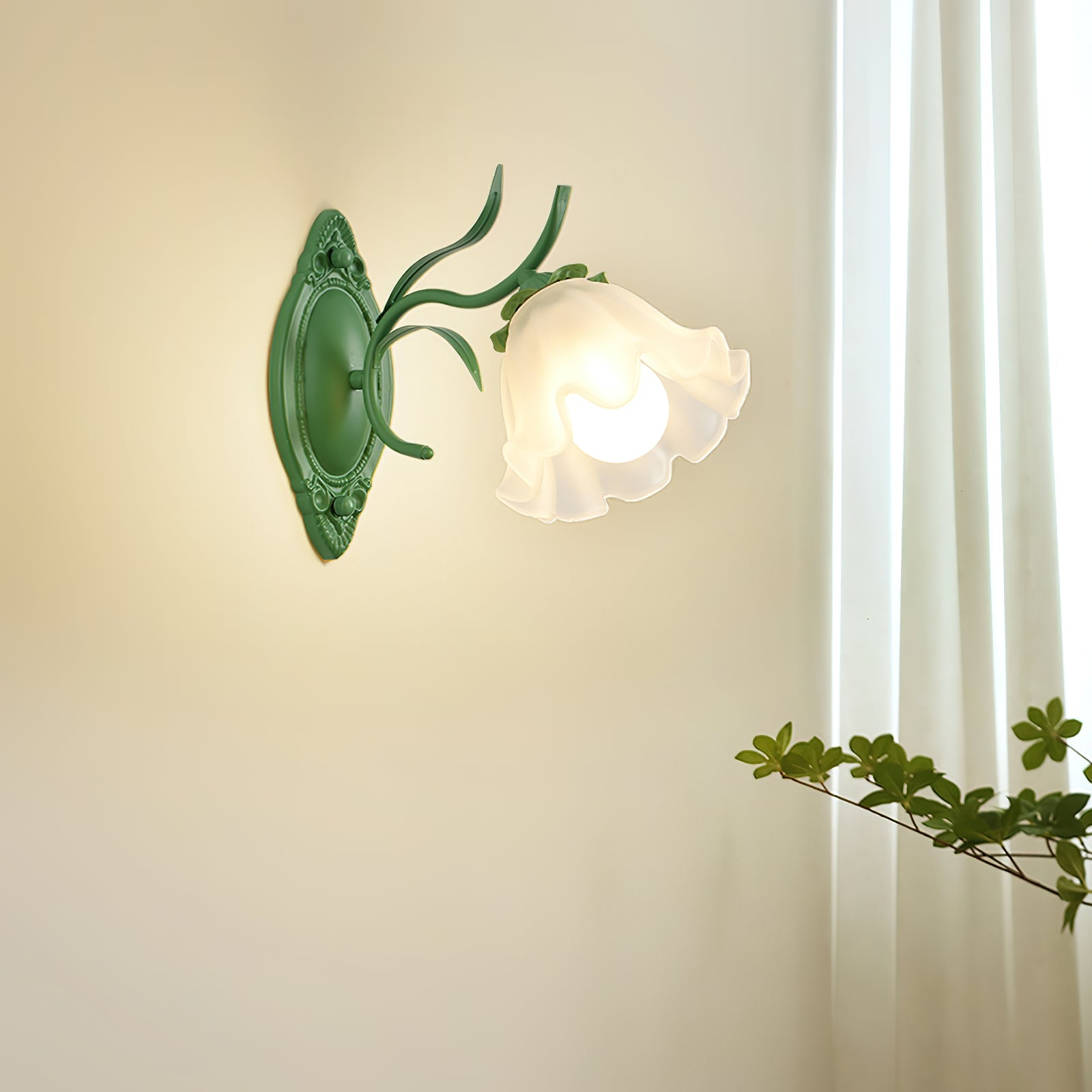 Lámpara de Pared Floral de Vidrio Verde y Blanco con Diseño Elegante y Funcional - Aplique Pared Moderno para Decoración Interior 2